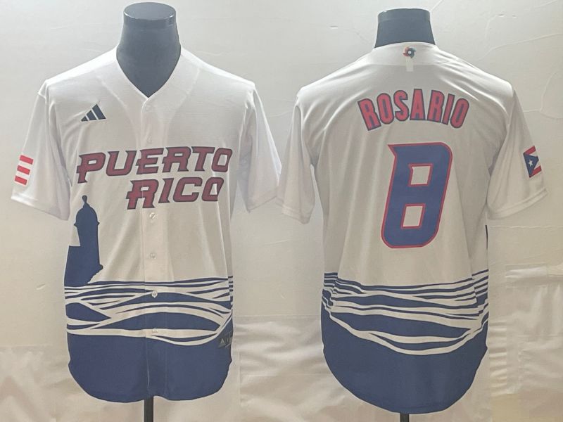 Men 2023 World Cub Puerto Rico 8 Rosario White Nike MLB Jersey3
